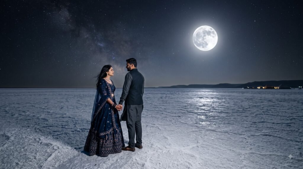 Romantic White Rann honeymoon under moonlight