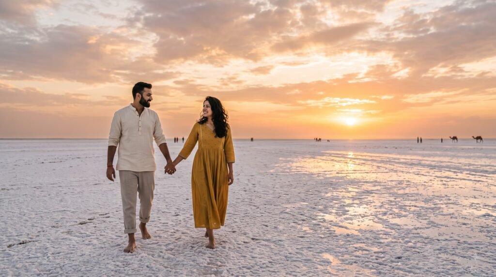 Romantic couple at White Rann during sunset