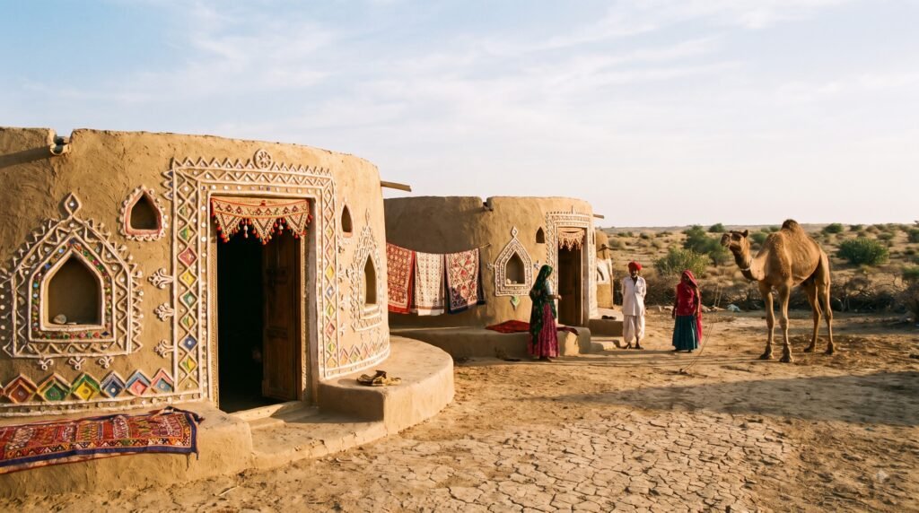 Traditional Bhunga houses in Dhordo Village Kutch